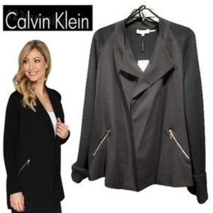 CALVIN KLEIN gold zippered pocket Blazer top. Black, sz MED